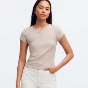 Madewell Ribbed Split Neck Short Sleeve Casual T Shirt Small